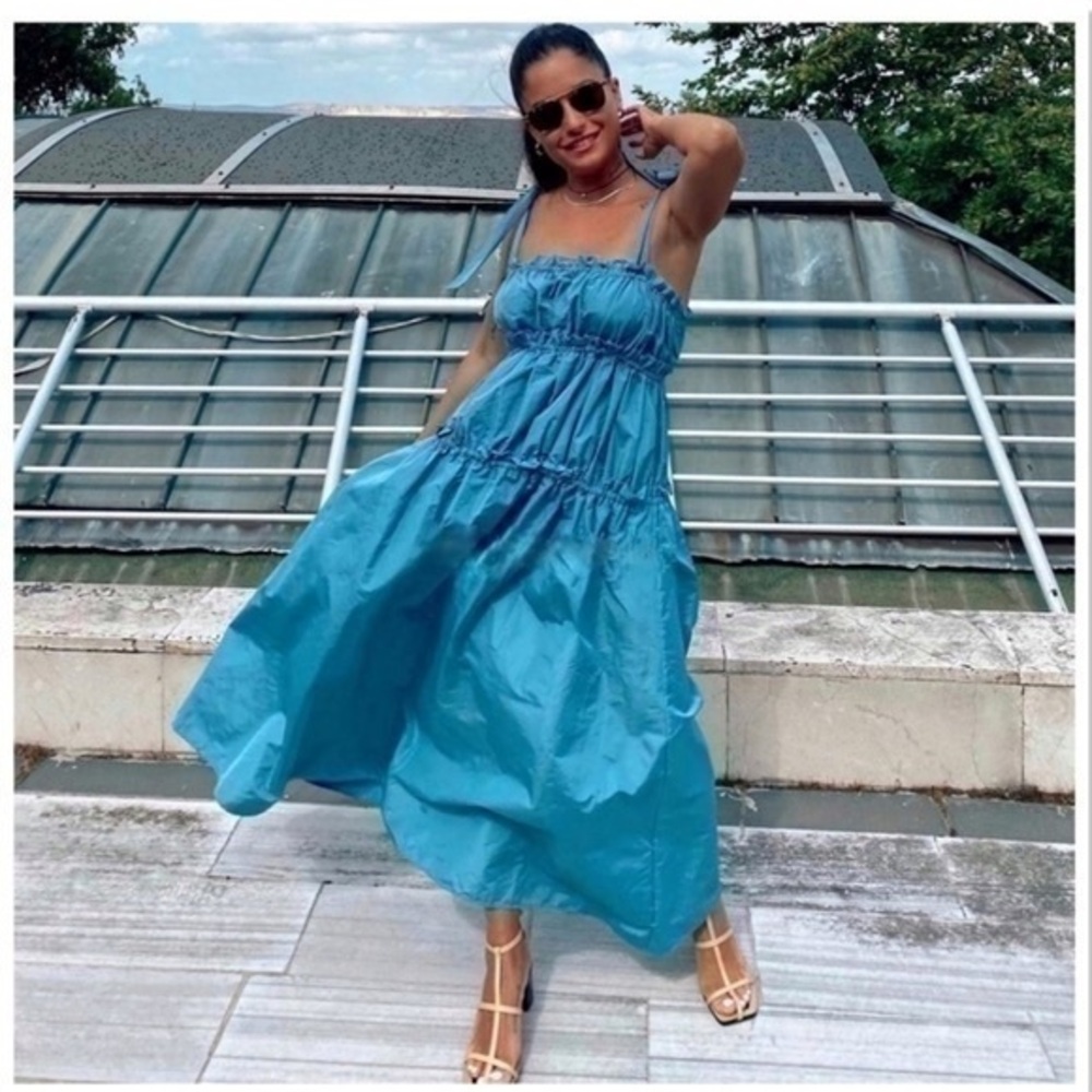 ZARA TAFFETA TIE DRESS TRF TRF Mid-blue- 8342/115